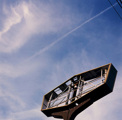 A Denny’s sign that remained in a parking lot of a gas station that was similarly closed down. South Lake Union, Seattle, WA

Yashica-Mat LM